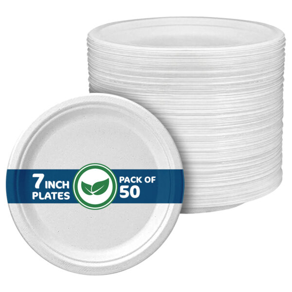 Small to Large Size Premium Quality Disposable Strong Bagasse Plates Biodegradable & Compostable (50 Pack) - Image 2