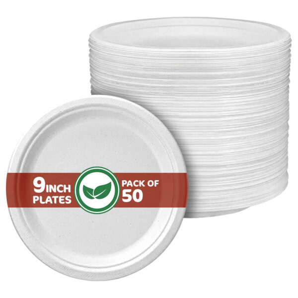 Small to Large Size Premium Quality Disposable Strong Bagasse Plates Biodegradable & Compostable (50 Pack) - Image 3