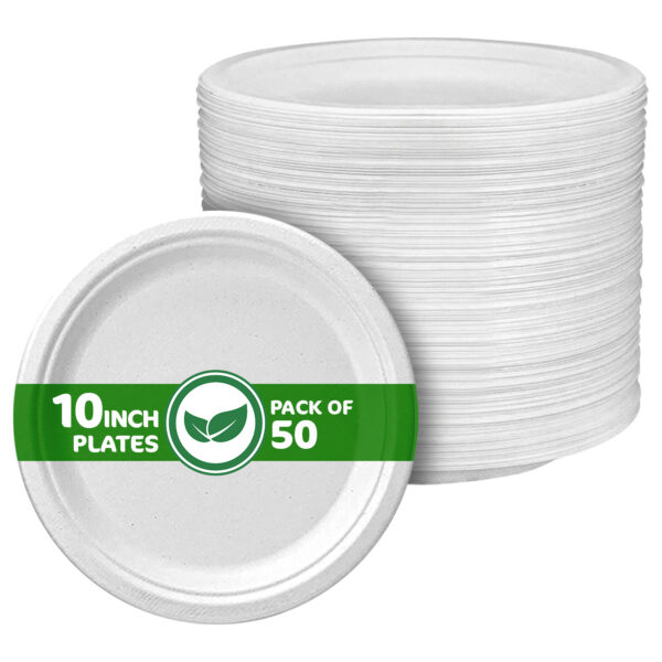 Small to Large Size Premium Quality Disposable Strong Bagasse Plates Biodegradable & Compostable (50 Pack) - Image 4