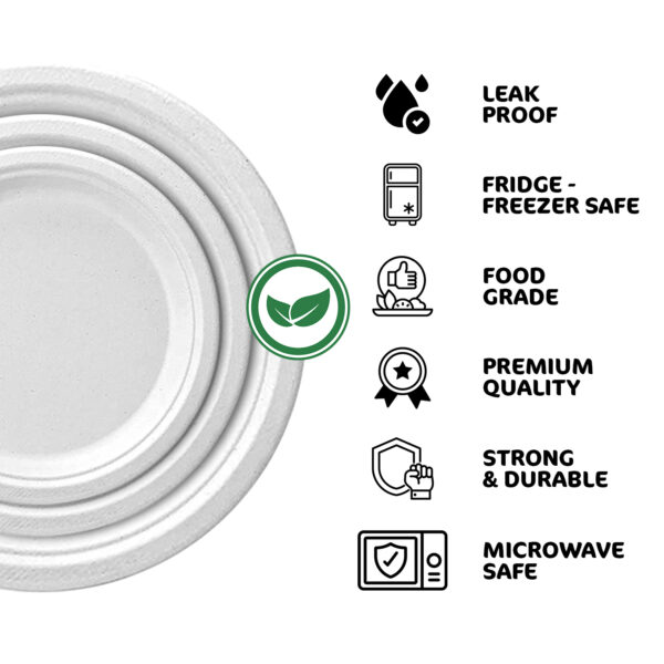 Small to Large Size Premium Quality Disposable Strong Bagasse Plates Biodegradable & Compostable (50 Pack) - Image 5