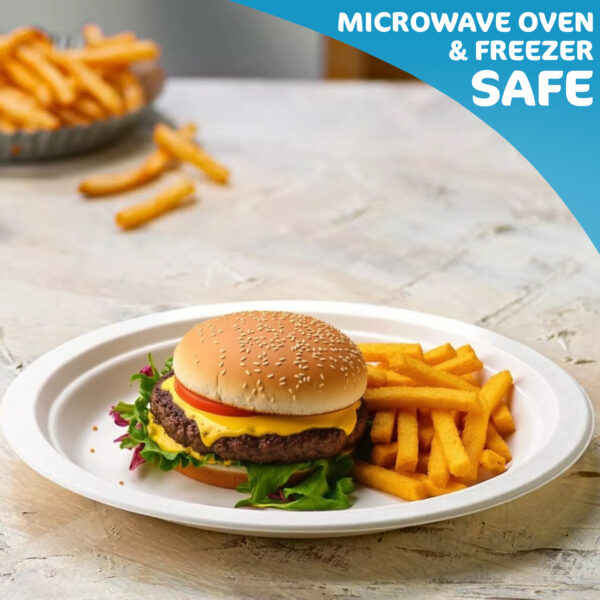 Small to Large Size Premium Quality Disposable Strong Bagasse Plates Biodegradable & Compostable (50 Pack) - Image 9